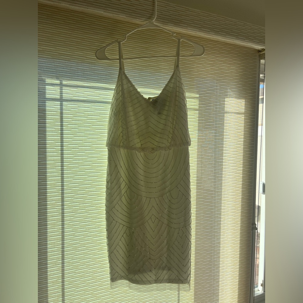 Elegant White Adrianna Papell Beaded Cocktail Dress